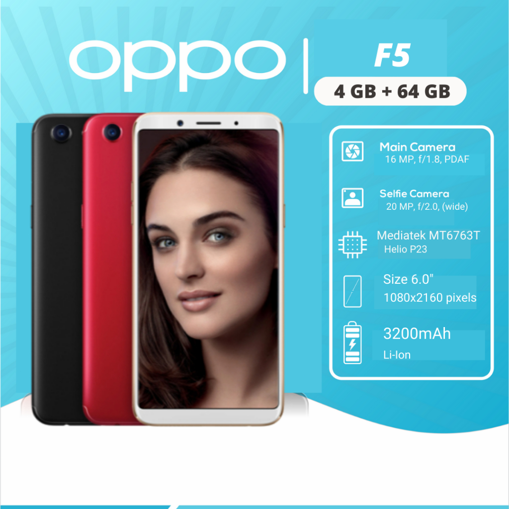 HP OPPO F5 RAM 4/64GB original100% 4G Smartphone Android NEW GARANSI