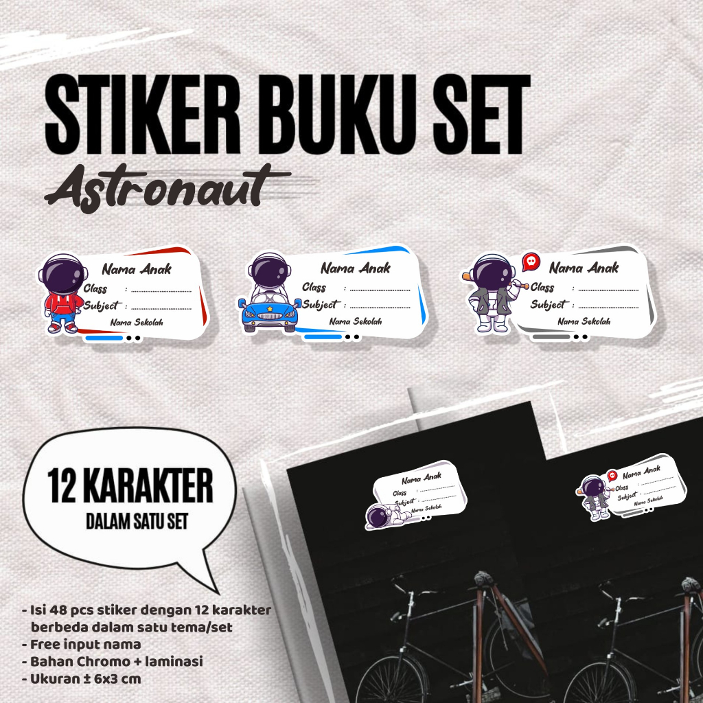

(48 pcs)cetak stiker buku set murah ASTRONAUT /label buku kartun lucu/stiker set 12 character/murah/cutting stiker buku/label animasi kartun/murah