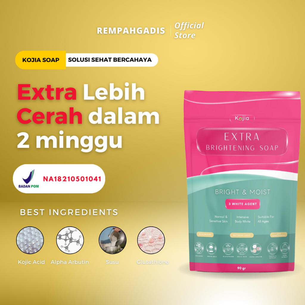 Kojia - Extra Brightening Soap | Sabun Pencerah Pemutih Badan Wajah Permanen Ampuh BPOM by rempahgadis