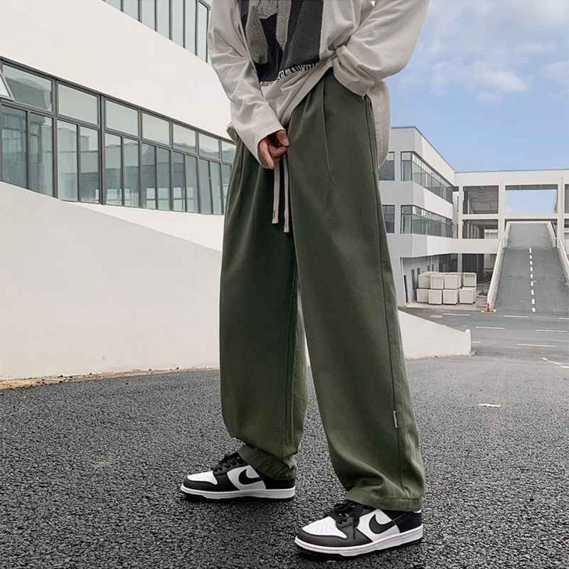 Celana panjang pria korean style celana cargo panjang ArmyGreen loose straight pants Celana panjang cowok Celana santai oversize Celana boyfriend jogger Celana highwaist karet 2023