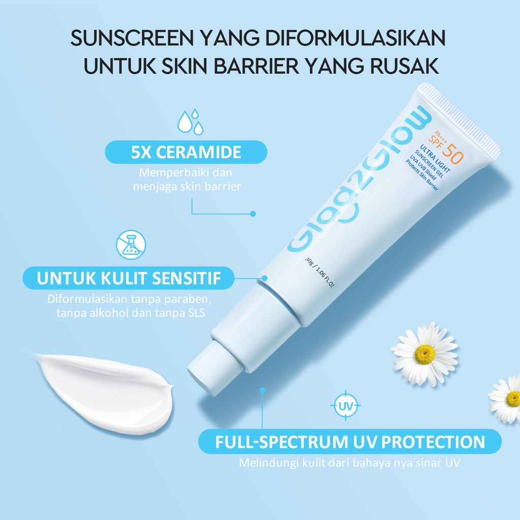 Glad2Glow Ultra Light Sunscreen Gel SPF 50PA+++ 30gr