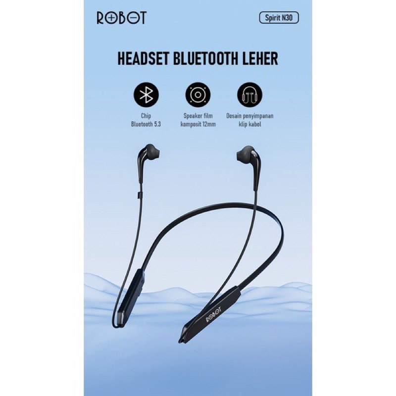 ROBOT Spirit N30 Headset Bluetooth Wireless Neckband Earphone Earbuds Original - Garansi 1 Tahun