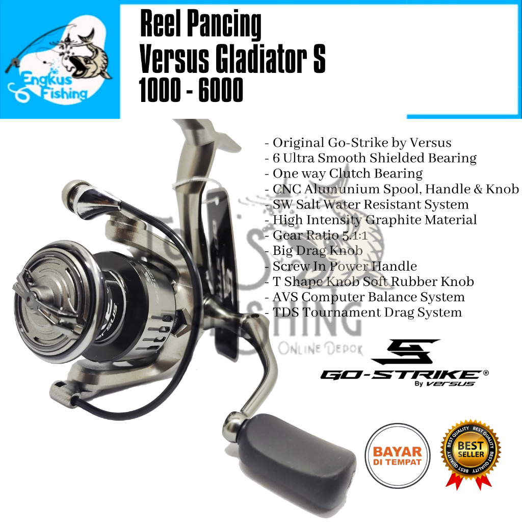 Reel Pancing Go-Strike Versus Gladiator S 1000 - 6000 (6 Seal Bearing) Salt Water Power Handle - Engkus Fishing