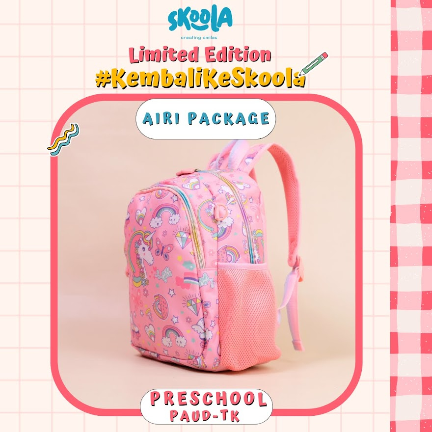 Skoola Special Package Tas Sekolah Anak Perempuan Laki - Laki PAUD TK Ransel + Botol Minum - Airi