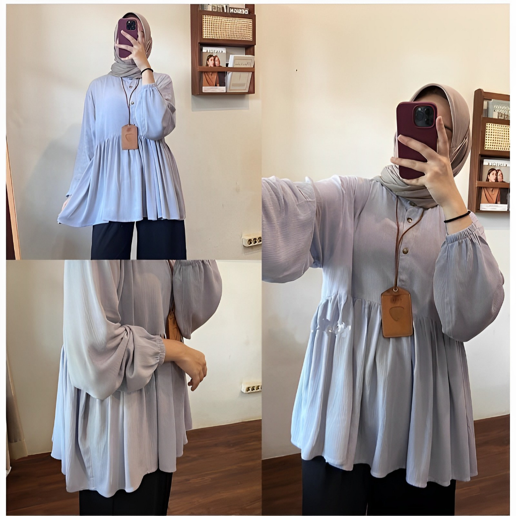 Ramdan Collection - Aleeya Shirt Atasan Kemeja Blouse Crinkle Airflow Oversize Ld 120 Atasan Wanita Bigsize Jumbo Lengan Panjang Korean Style Fashion Muslim Terbaru 2023