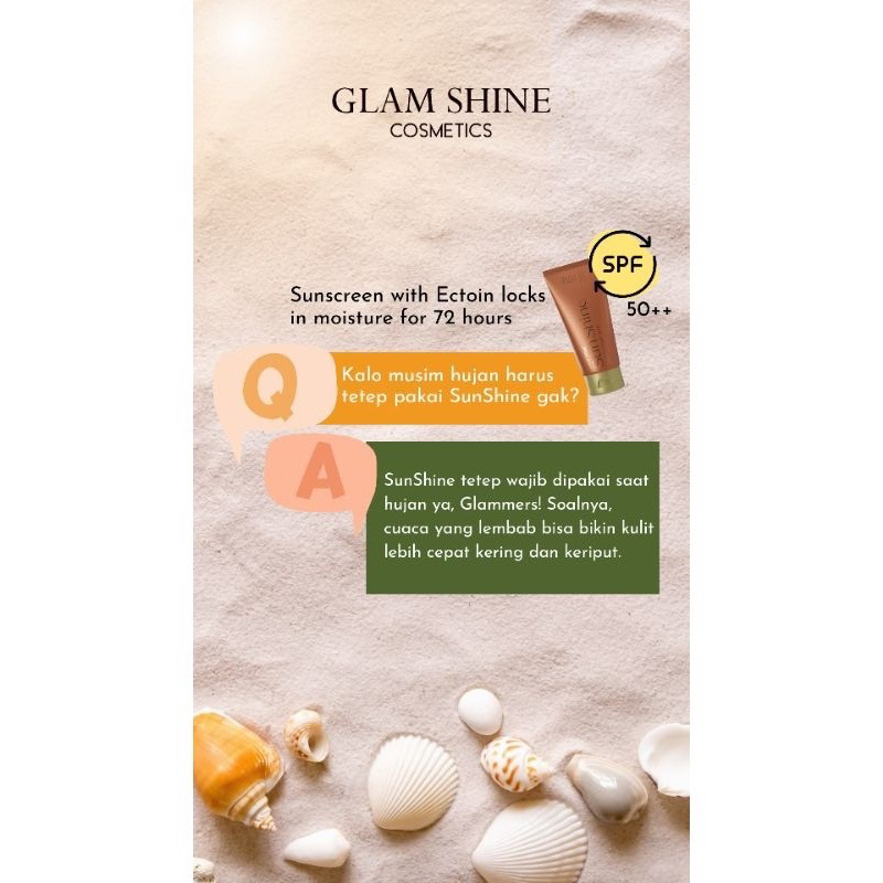 【Official Agent】GLAMSHINE SKINCARE Sunshine Suncreen SPF 50++ UV Hybrid Sunscreen Korea Pelindung Tabir Surya UVA UVB Sunblock Kulit Wajah Sensitif Oily Berminyak Jerawat Anti Acne Whitecast Tahan Lama Pencerah Pemutih Wajah Whitening Glowing Viral BPOM