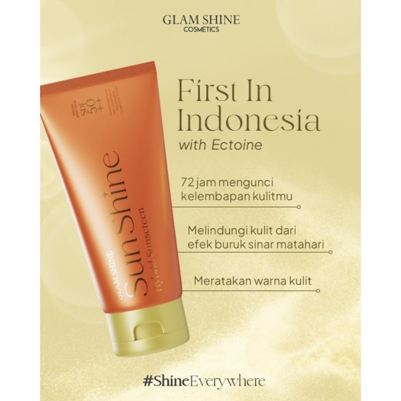 【Official Agent】GLAMSHINE SKINCARE Sunshine Suncreen SPF 50++ UV Hybrid Sunscreen Korea Pelindung Tabir Surya UVA UVB Sunblock Kulit Wajah Sensitif Oily Berminyak Jerawat Anti Acne Whitecast Tahan Lama Pencerah Pemutih Wajah Whitening Glowing Viral BPOM