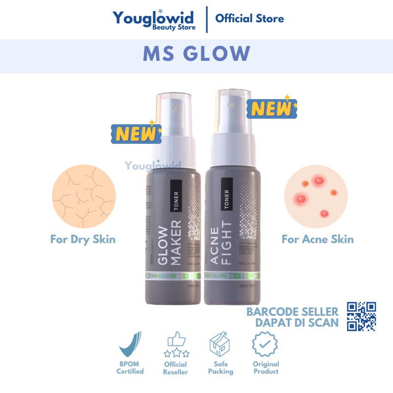 【Official Store】MS GLOW Toner Wajah Ms Glow | Acne Glowing | Toner Spray Anti Kusam Kontrol Sebum Angkat Sel Kulit Mati