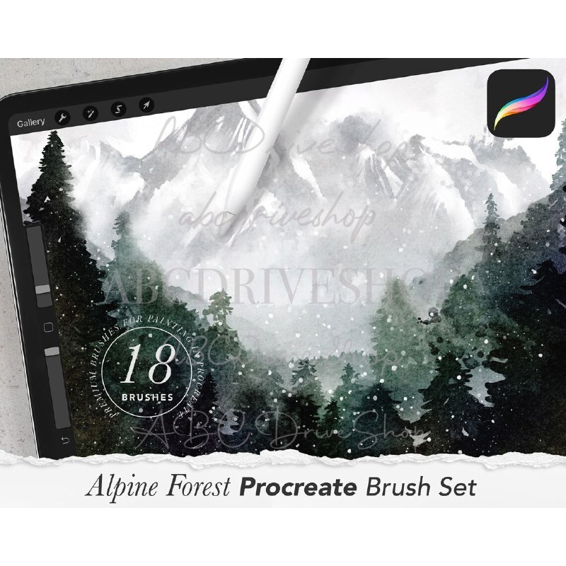 Procreate Brush - Alpine Forest Watercolor Brush Kit for Procreate