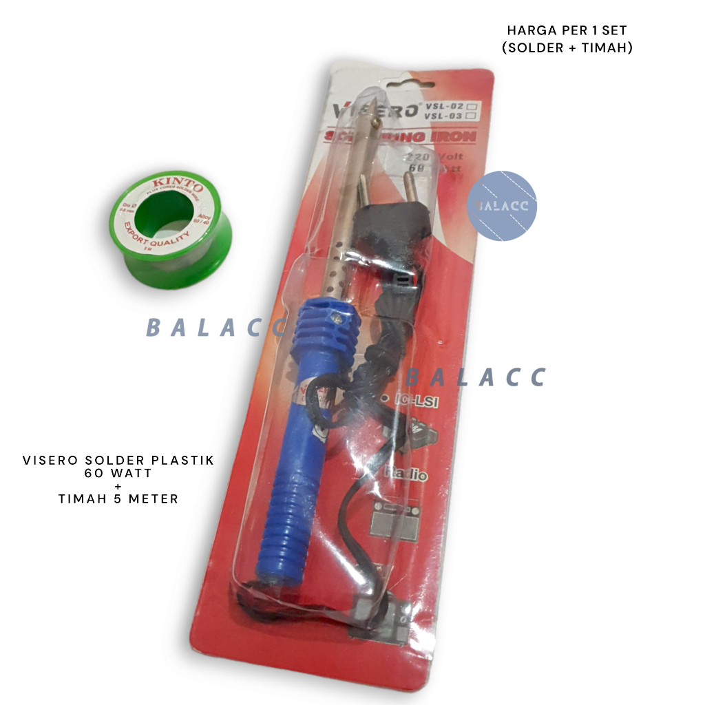 SOLDER PLASTIK / KAYU 60WATT VISERO SOLDERING IRON 60W 60 WATT Paket dengan Timah 5m &amp; 10m