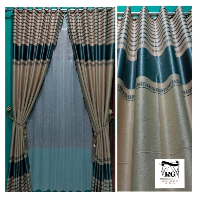 Gorden rumah polos motif salur mewah
