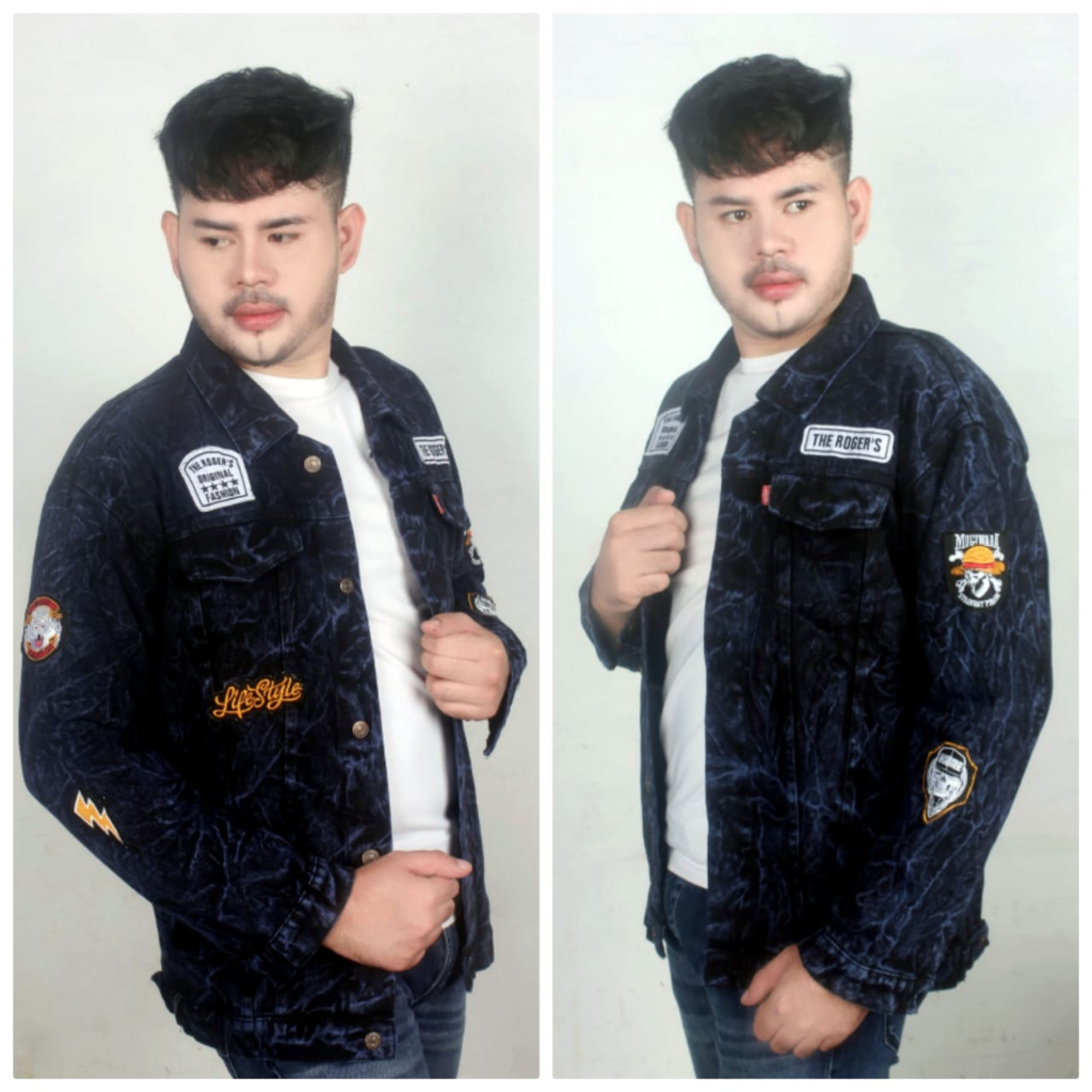bayar ditempat/ jaket jeans pria motif emblem terbaru/ jaket jeans pria motif bordir/ jaket denim cowo kekinian