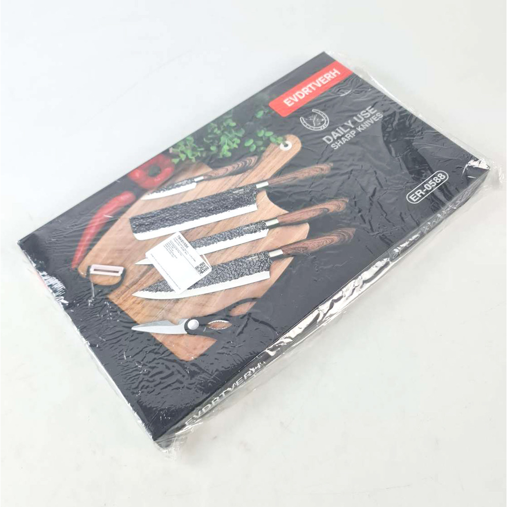 Set Pisau Dapur 6 in 1 Gunting Peeler Pengupas Buah - ER-0588 - Black