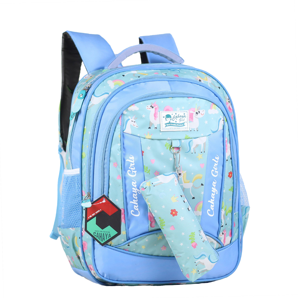 Tas Ransel Anak Perempuan Cahaya Unicorn Pony Ukuran Besar SD SMP  Kualitas Impor Bahan Tebal Muat LKS Buku Tema Laptop In Bonus Tempat Pensil Raincover Backpack Ngaji Les Piknik Anak TK SD SMP Jahitan Kuart