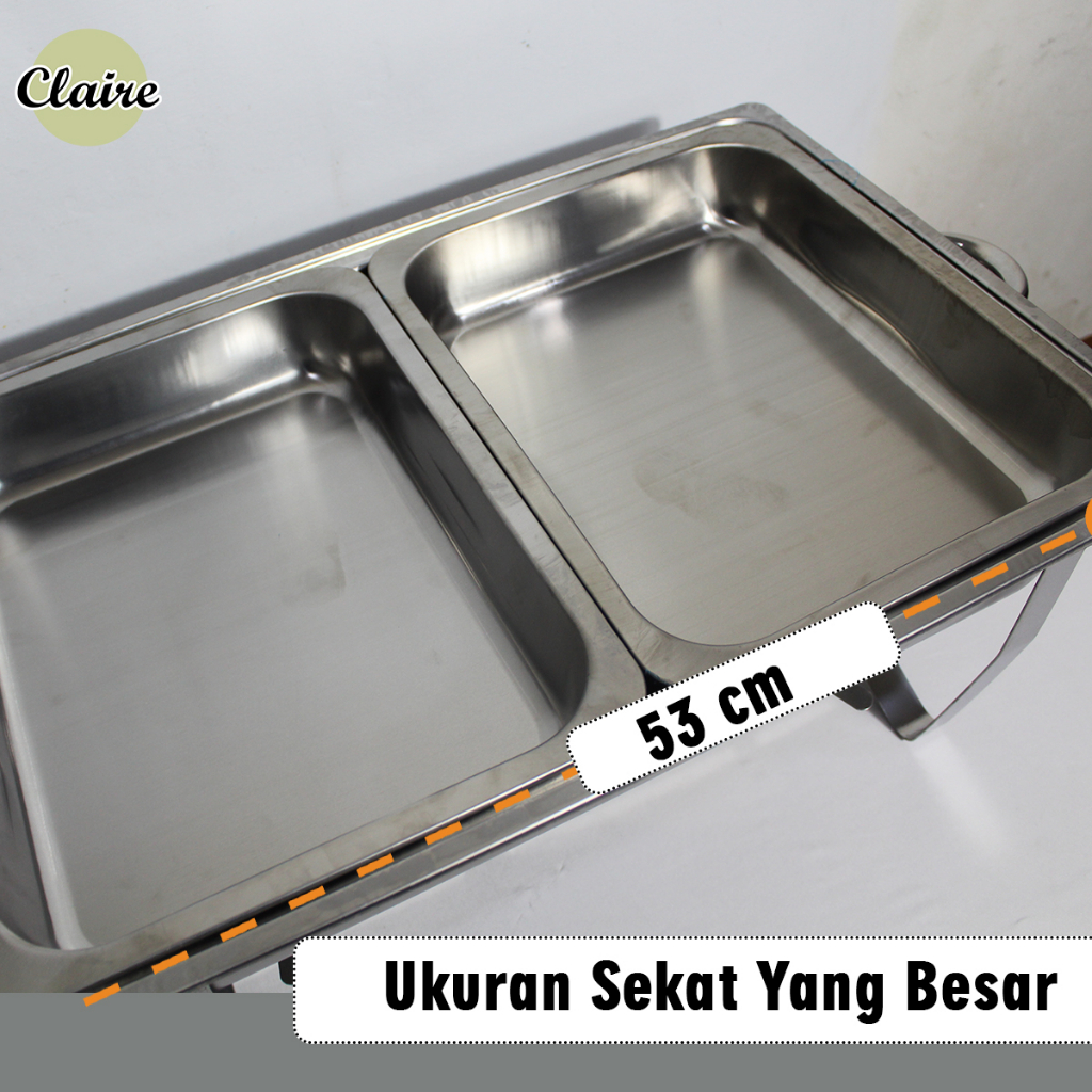 Prasmanan Jumbo 2 Sekat Set Wadah Saji Stainless Steel / Fast Food Dish Prasmanan 11 Liter