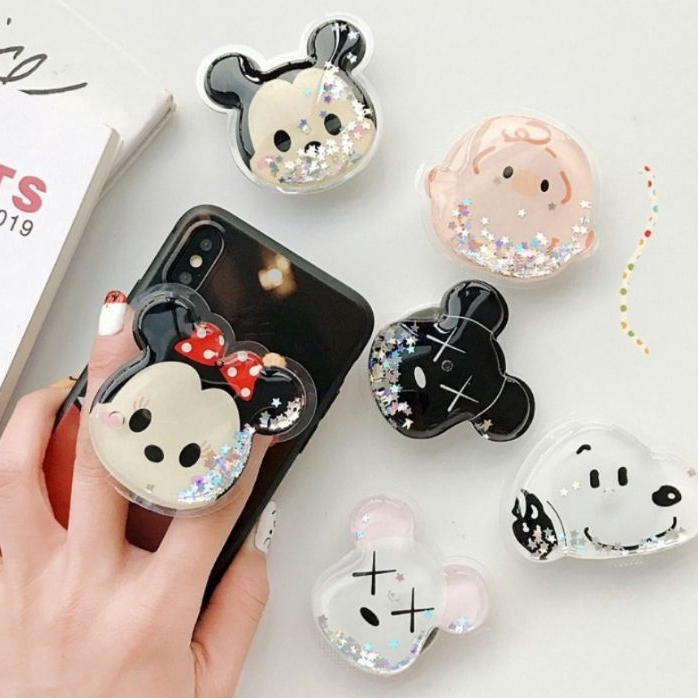 Pop Socket Water Glitter Karakter Aksesoris HP Phone Holder Cute AH077- XOBOX