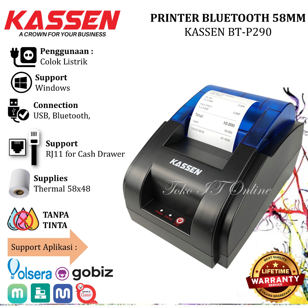 KASSEN BTP 290 MINI PRINTER THERMAL BLUETOOTH KASSEN BTP 299 STRUK KASIR THERMAL PAPER 58X48 RJ11 MOK