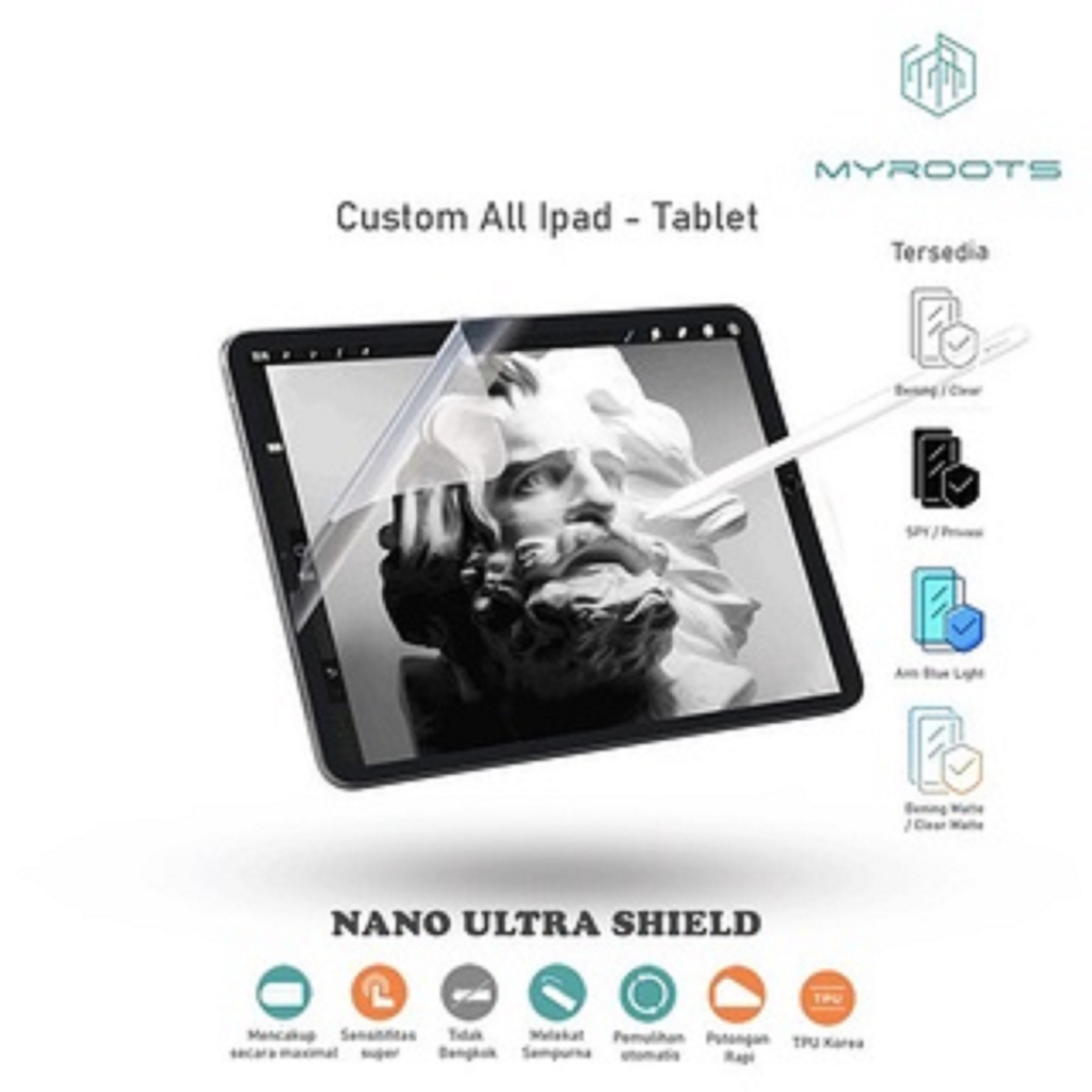 Anti Gores Jelly Hydrogel Ipad Air Series Nano Ultra Shield Myroots Anti Spy - Glare Matte - Blue Ray