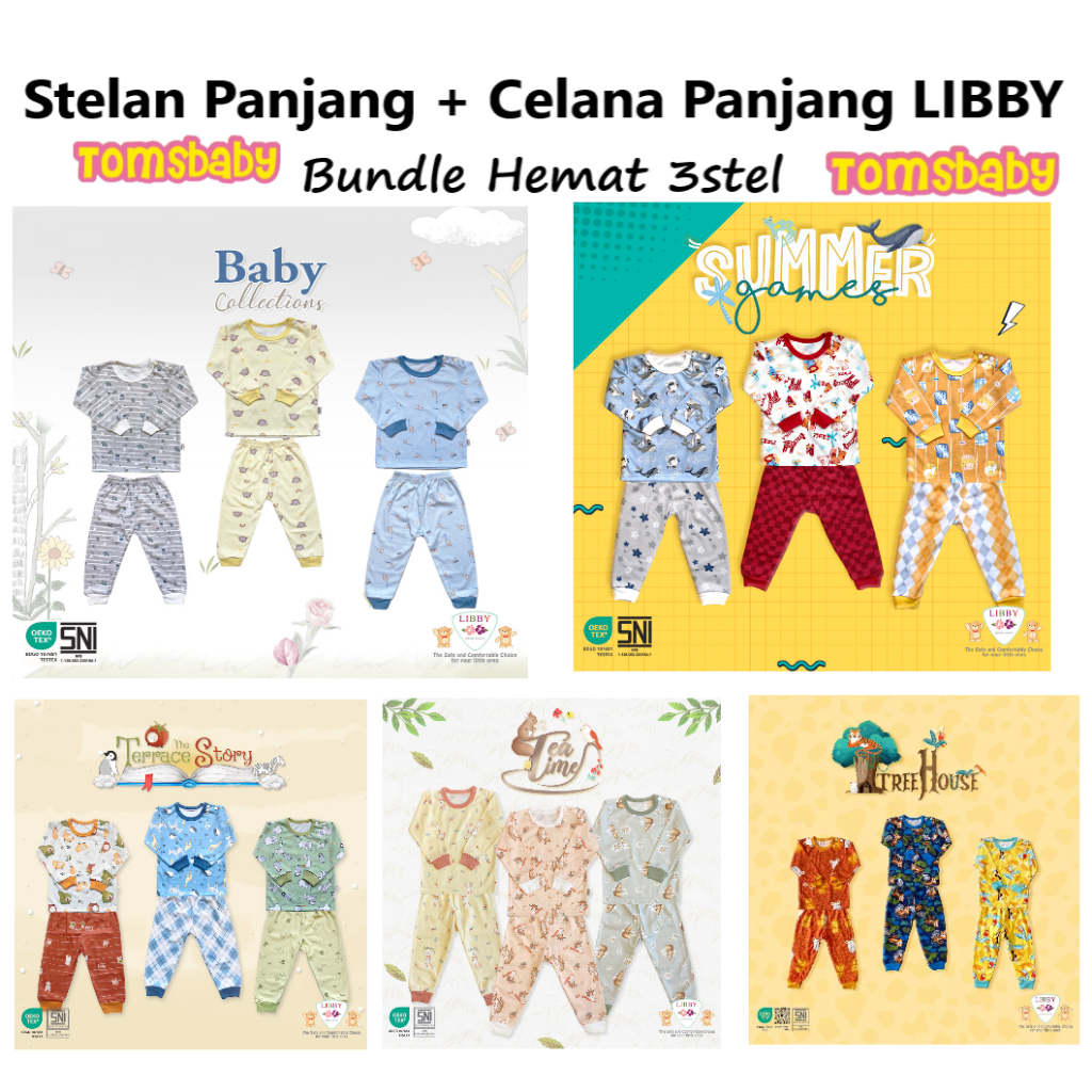 [TOMS] [SML] [BUNDLE HEMAT 3stel] LIBBY (3stel) Baju/Oblong Panjang + Celana Panjang SML Kecil Motif Terbaru Grosir