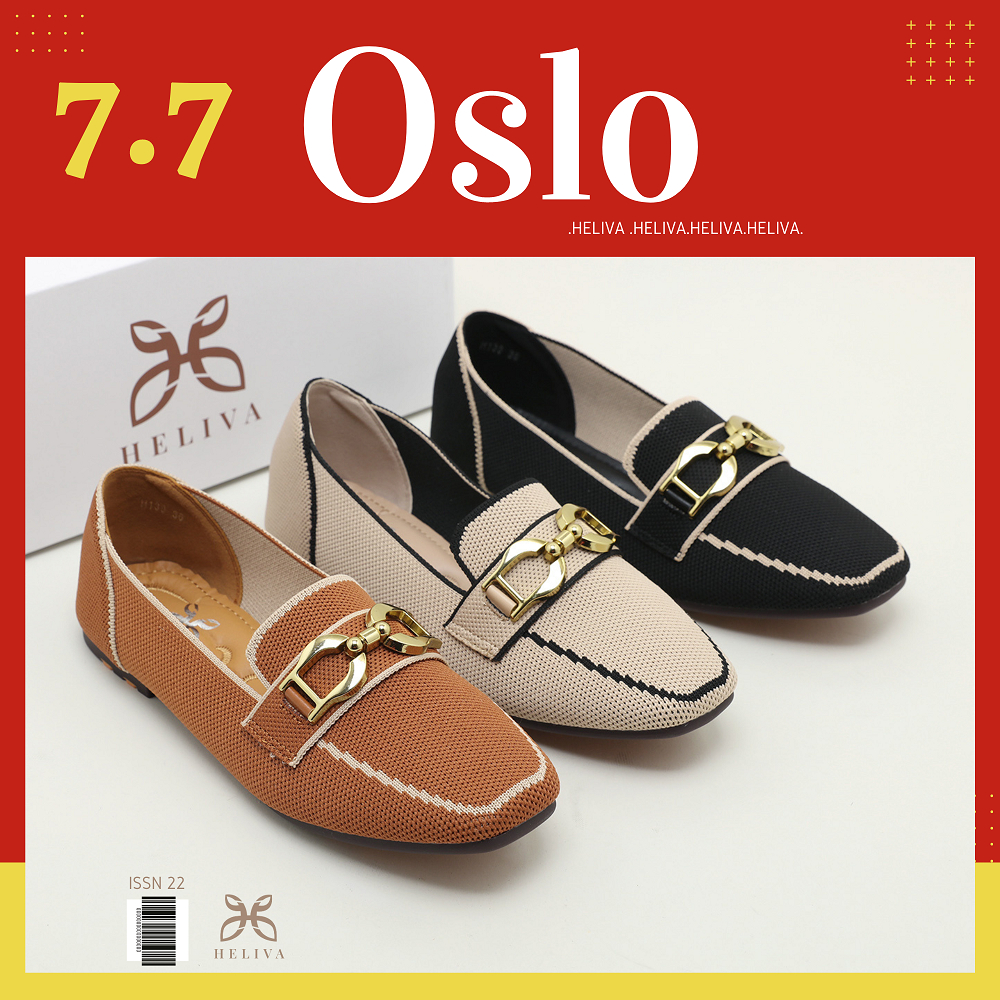 HELIVA OSLO Sepatu Flat Loafer Boat Shoes Gold Chain Bahan Rajut Knitted H139 Original Brand Loafer Flyknit