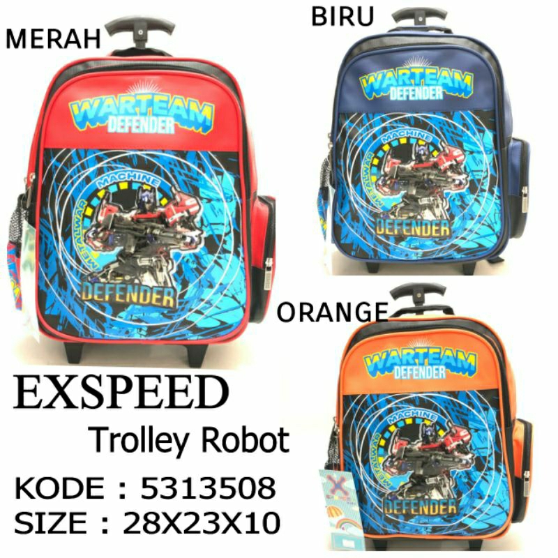 Tas Trolley Anak Laki-Laki Paud TK Original Exspeed 5313508 5314508 5315508 Tas Koper Robot 13inch 14inch 15inch