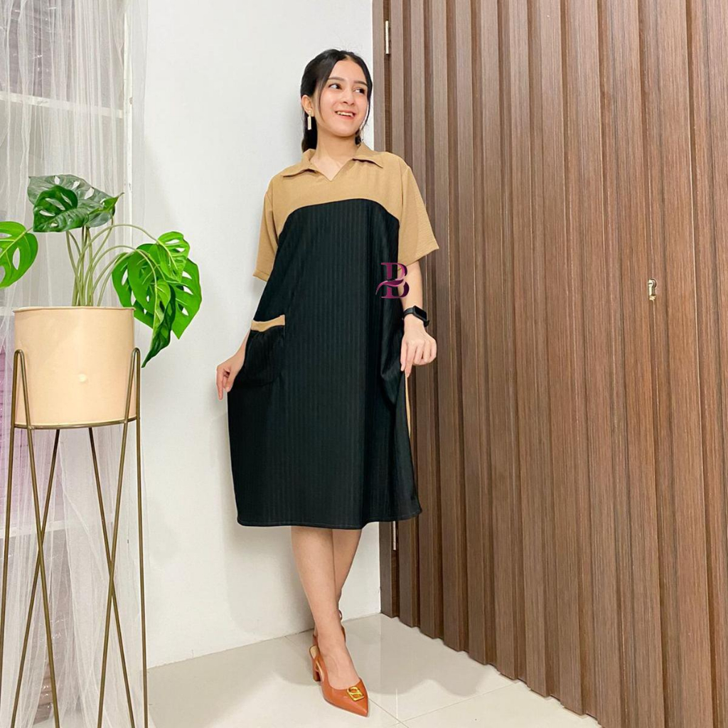 Syahila Daster Dress Midi Wanita Kekinian Terbaru Lengan Pendek Knite hornet mix crincle  beautyhijab