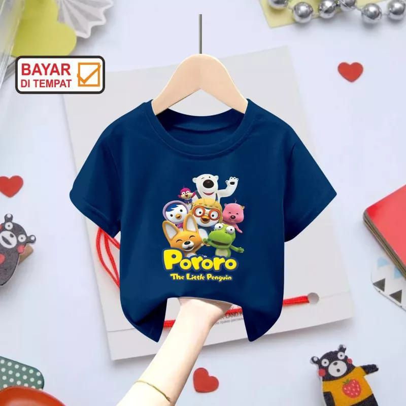 Kaos sablon dtf anak gambar pororo viral unisex 1-7 tahun