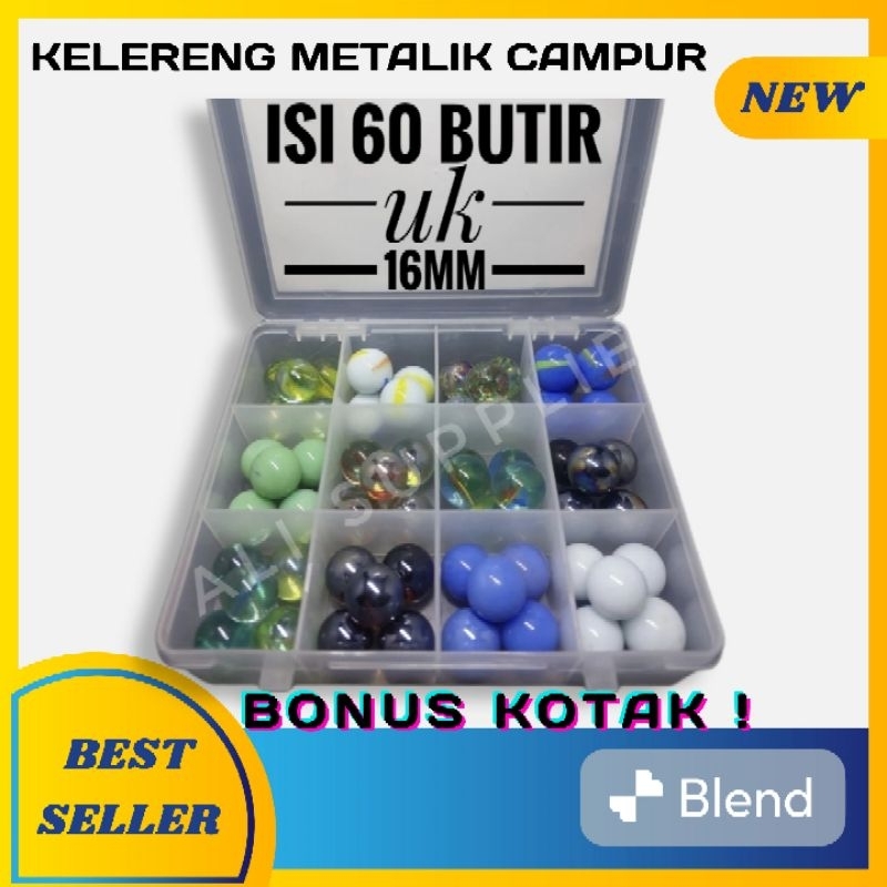 Kelereng / Gundu Metalik Antik Warna - Warni bonus kotak cantik