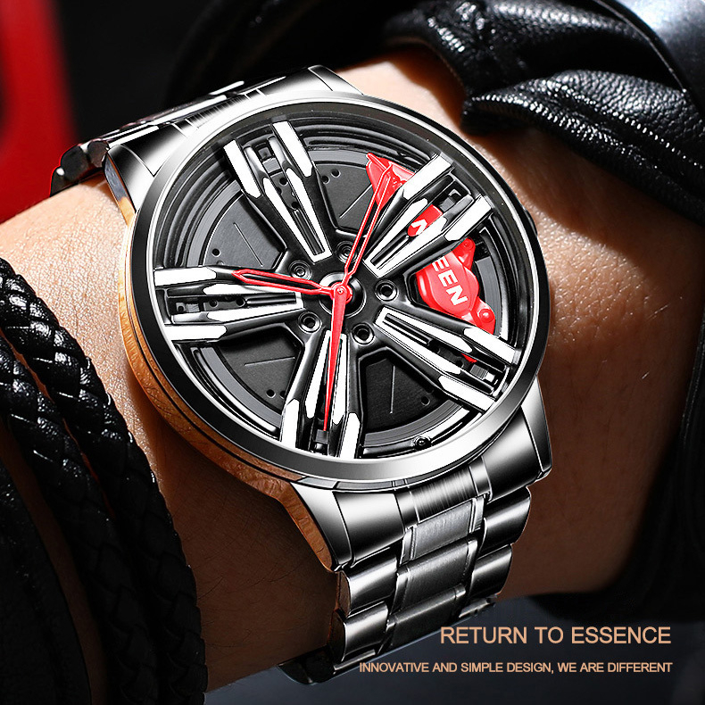 Jam Tangan Pria Analog Fngeen L001 Jam Tangan Cowok Quartz Desain Hub Velg Mobil Sport Anti Air Stra