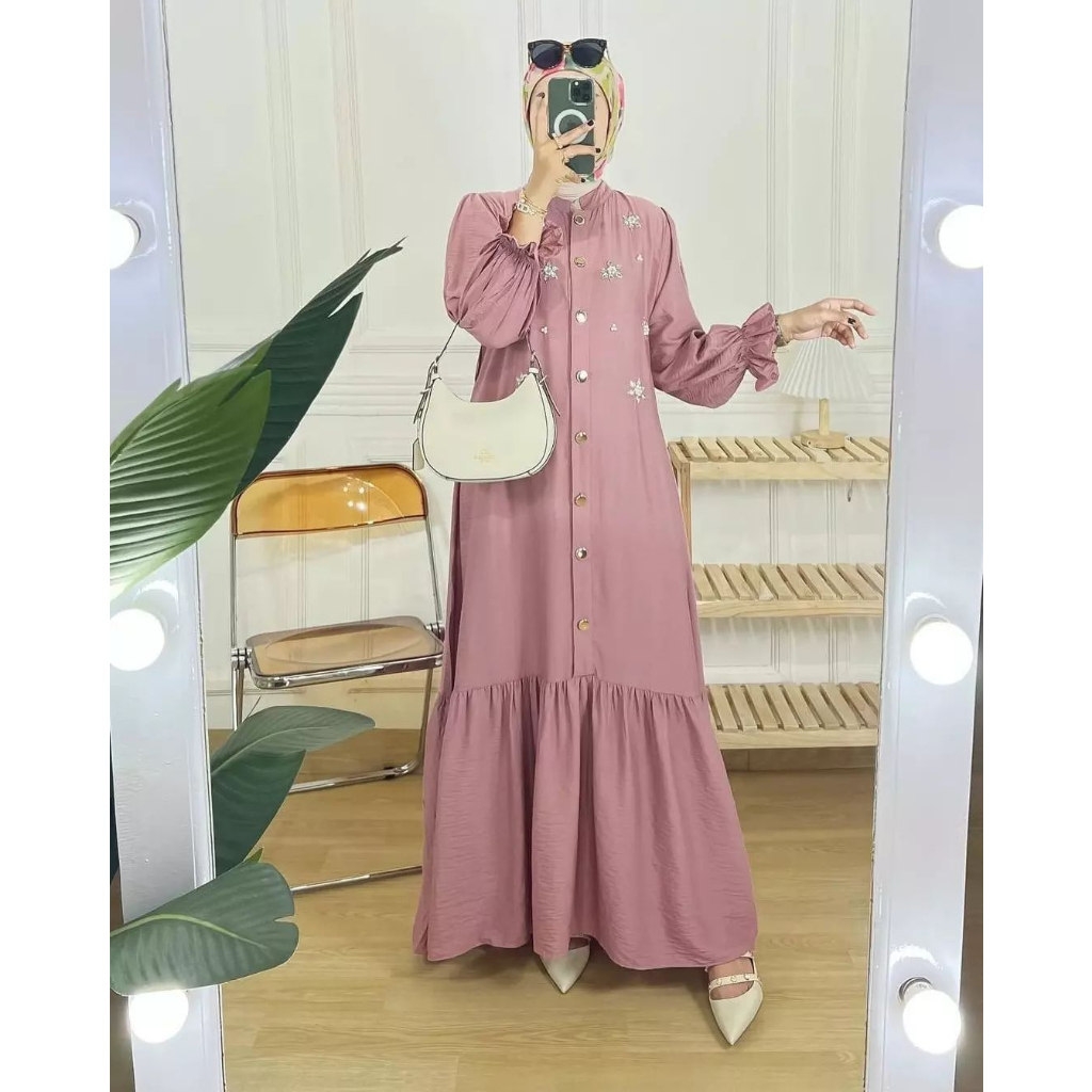 Lyra Dress Wanita Muslim Bahan Crinkle Premium Baju Gamis Polos Wanita Panjang Kondangan Simple Pesta Mewah