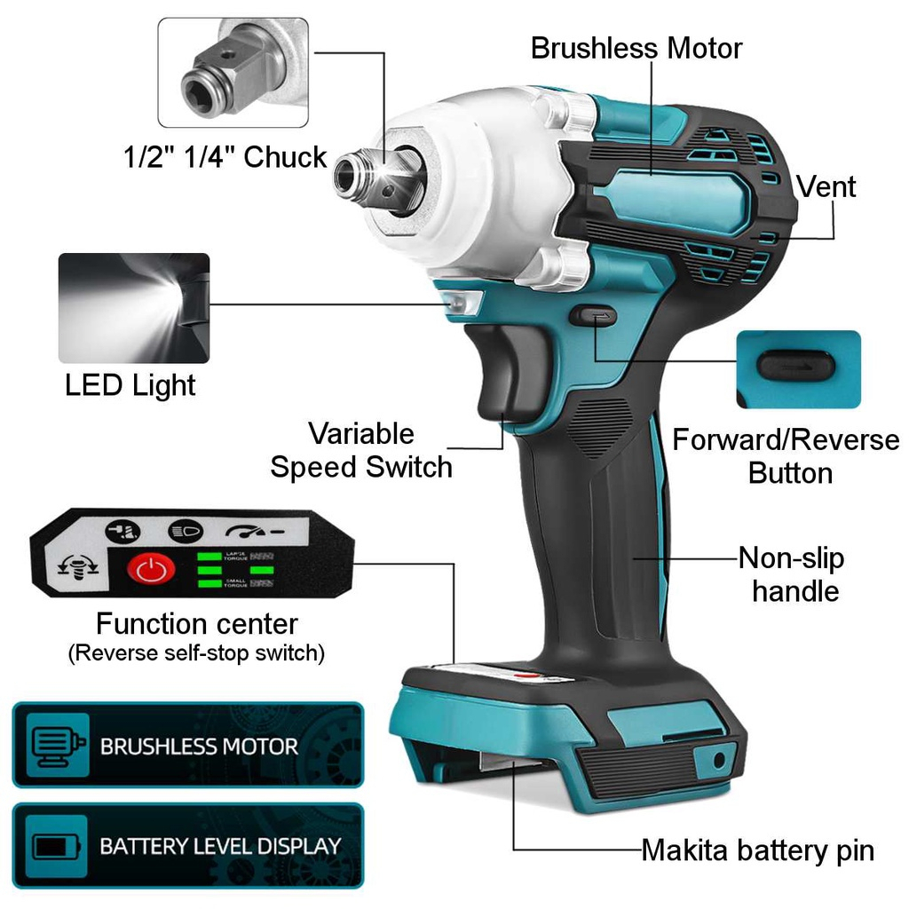 REAIM 13MM Cordless Impact Wrench [Brushless] 380N/M Desain baru, versi baru baterai 388VF Cocok untuk baut otomotif Mesin Bor impact buka mesin bor