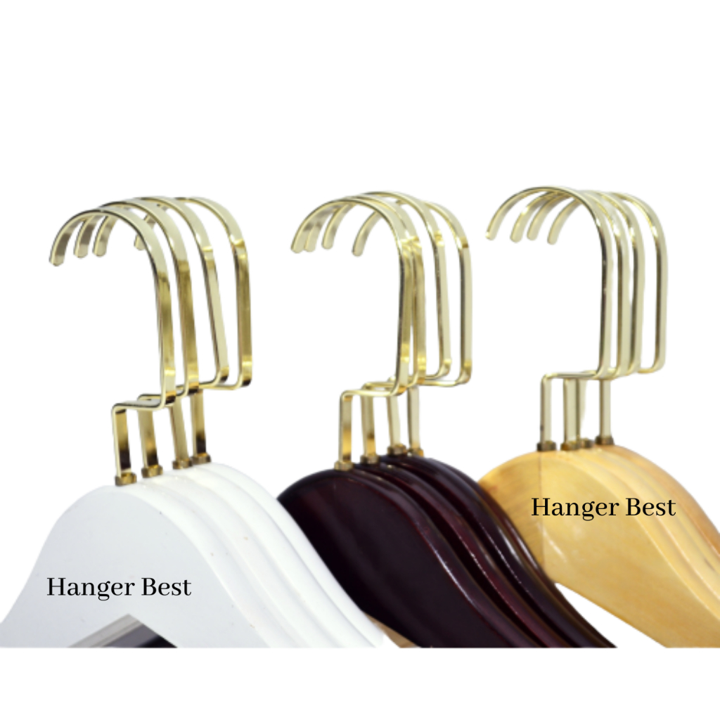 Hanger Kayu Dewasa Natural Wood Gold Hook 363 Gantungan Baju