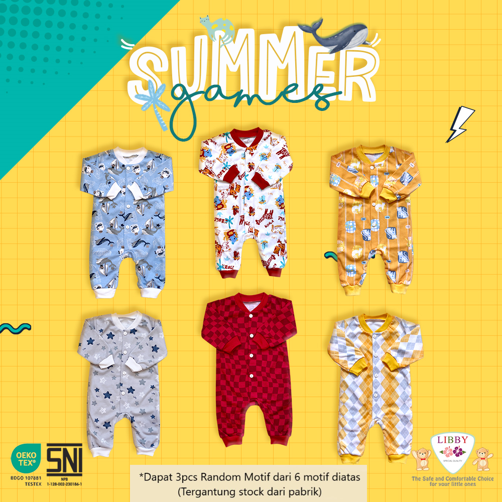 [TOMS] [BUNDLE HEMAT 3pc] LIBBY (3pcs) Jumper Baju Kodok Panjang Buka Kaki MOTIF Terbaru Grosir PRINT