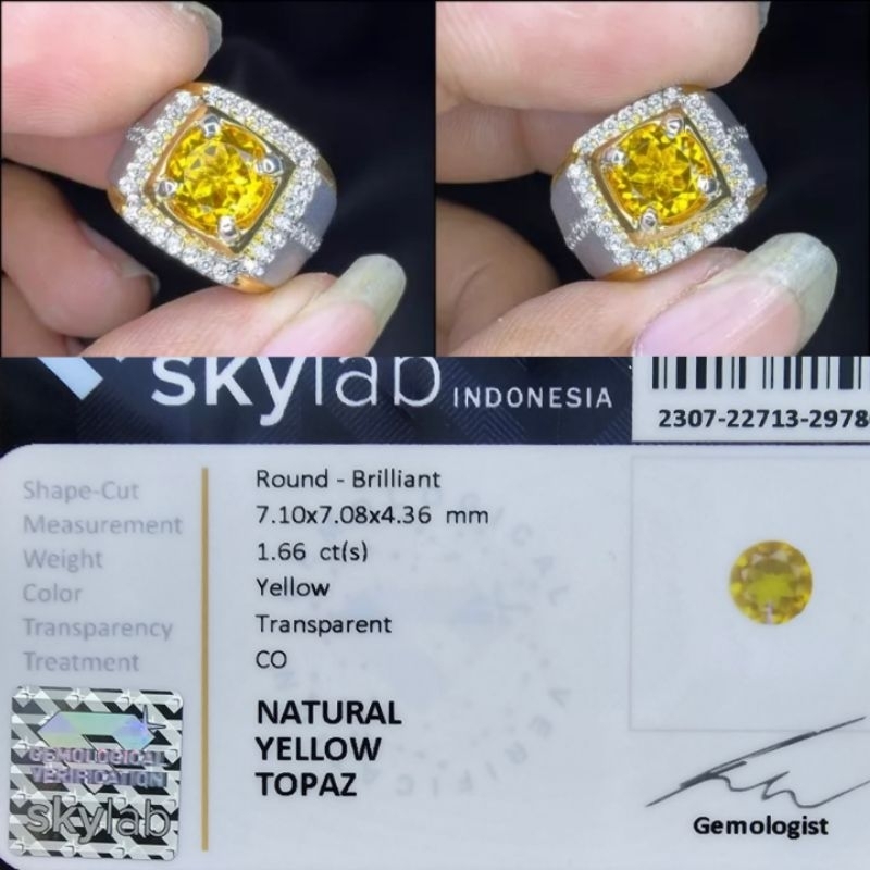 Cincin Batu Natural Yellow Topaz Ring Perak Plus Memo Lab