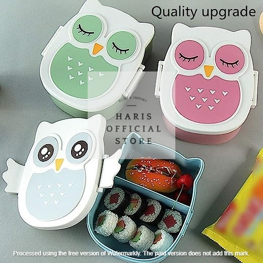 Lunch Box Kotak Makan Anak Kotak Bekal Sendok Garpu dan Sumpit 1000mili 6209 1 SET OWL