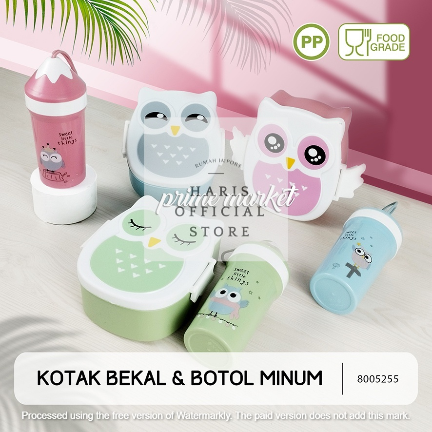 Lunch Box Kotak Makan Anak Kotak Bekal Sendok Garpu dan Sumpit 1000mili 6209 1 SET OWL