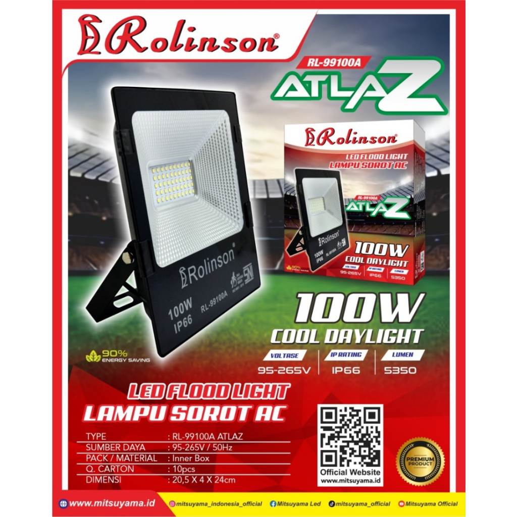 RL-99100A Lampu Sorot AC 100 Watt Rolinson atlaz IP66 Tembak flood led