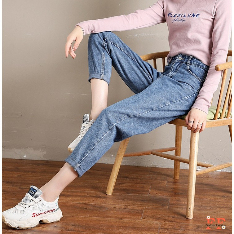 MAGCUN- Celana Highwaist Boyfriend Jeans Wanita - BF Jeans Polos Basic Standar