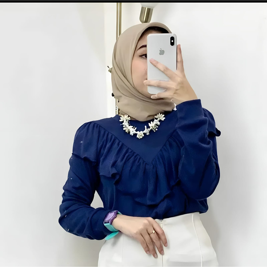 Lady Blouse Ruffle Knit Cotton Rib - Azura Aruna Blouse Rib