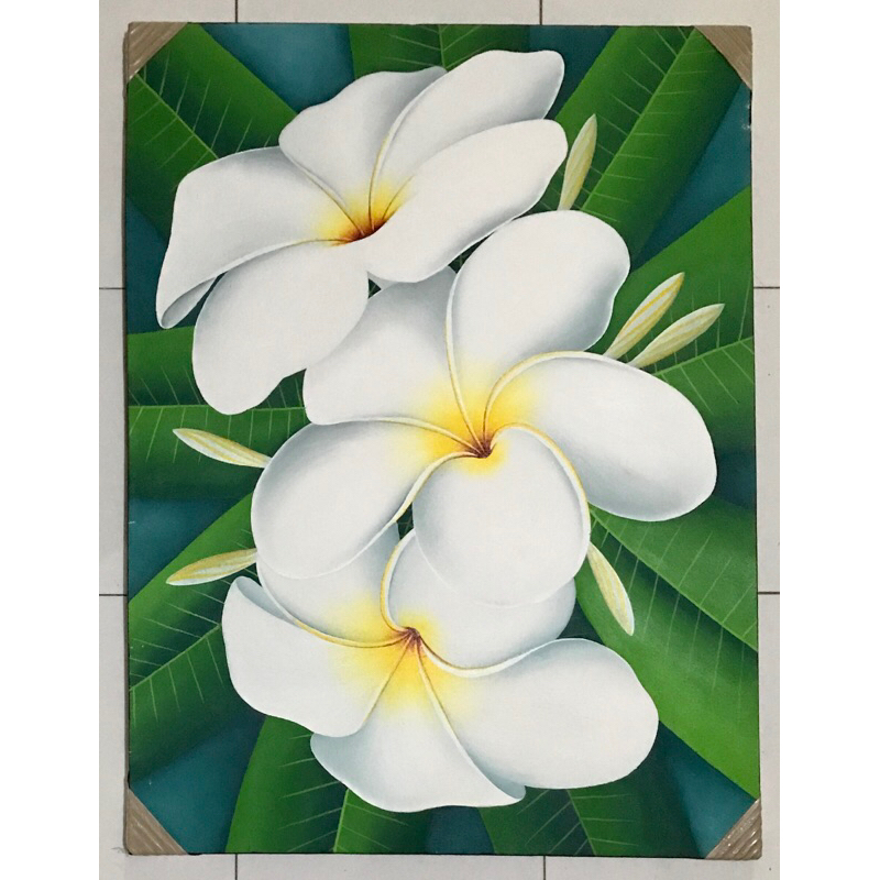 Lukisan Bunga Kamboja , Lukisan Realis, Lukisan Kanvas, Hiasan Dinding Ukuran 60 x 80 cm 100% Buatan