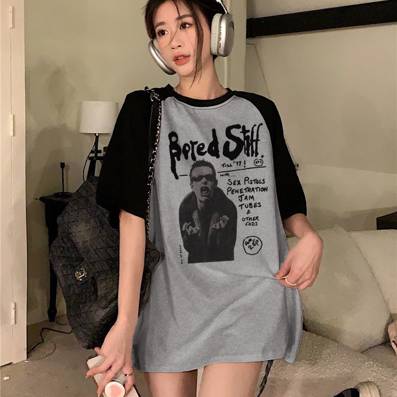 Print T-shirt Kaos Lengan Pendek Retro Rock Boy Printing Oversize Atasan Wanita Korean Style