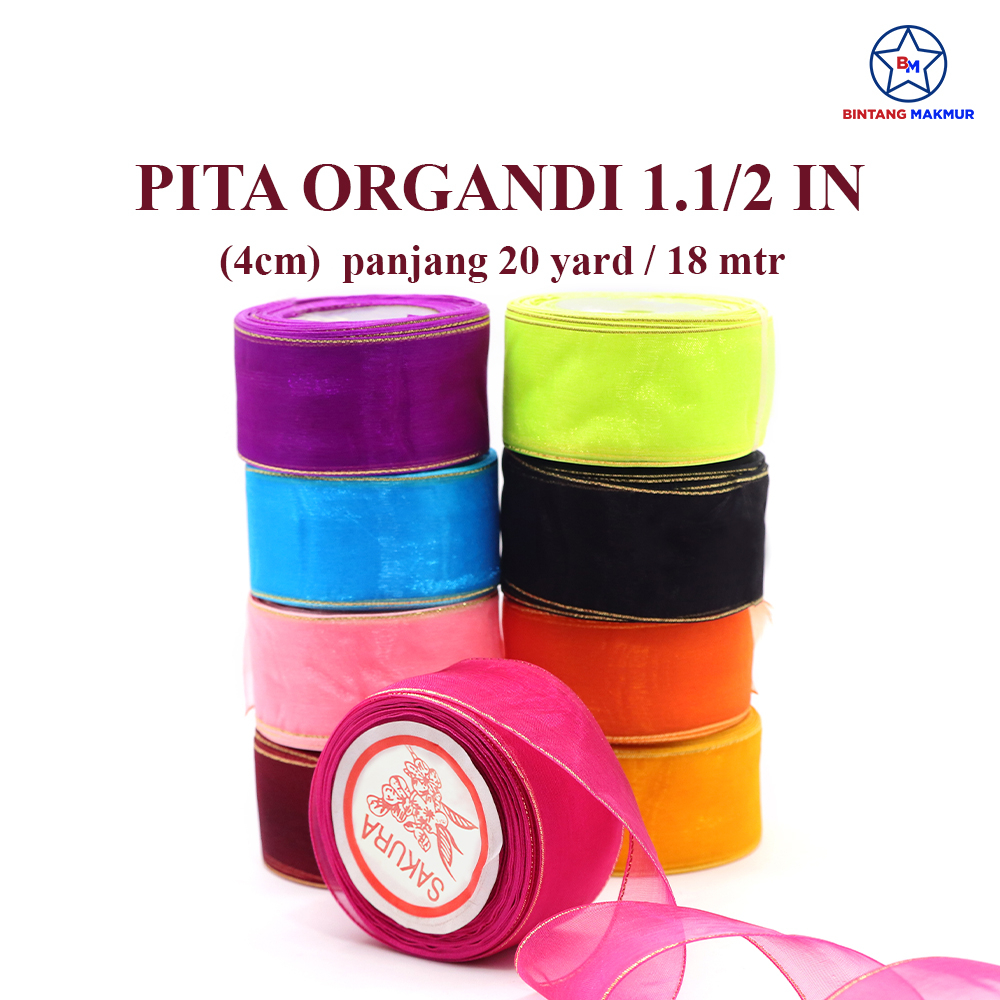 

Bintang Makmur - Pita Organdi List Emas 1.5 inch 1.5 inci 1 1/2" 4cm isi 20 Yard