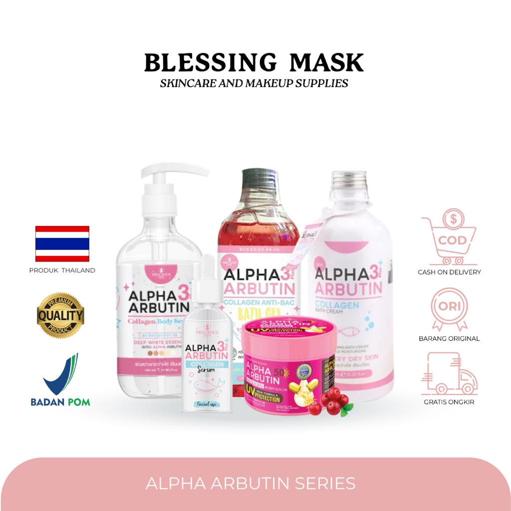 Precious Skin Alpha Arbutin 3Plus 10x Whitening Booster Collagen Body Serum - Bath Cream - Bath Gel 