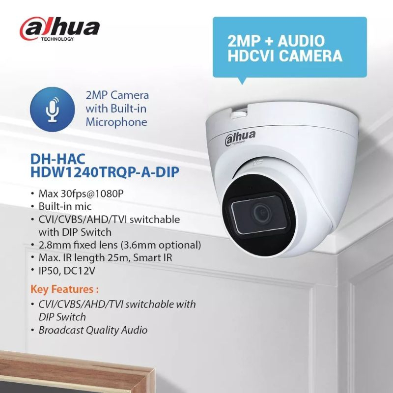 CAMERA CCTV DAHUA  HAC HDW12240TRQP -A-Dip 2 MP Audio Mic  Indor