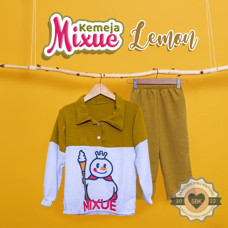 Setelan Mixue Anak Perempuan KEMEJA Crinkle Viral Mixue | Baju Kemeja Anak Bahan Crinkle Airflow