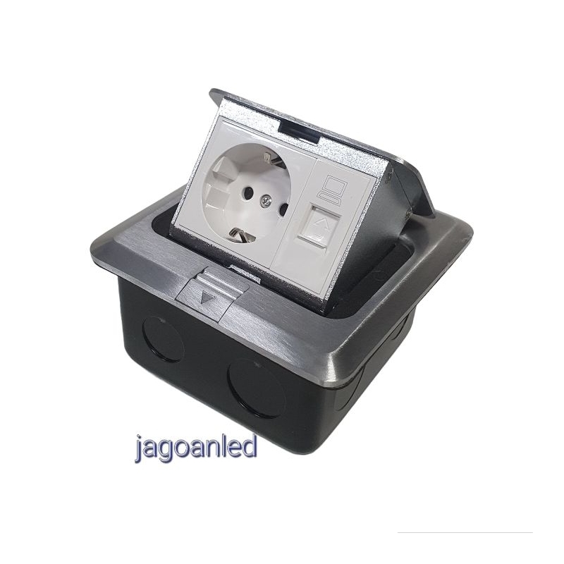 Stop Kontak Lantai Tanam Arde EU Socket + Data RJ45 Pop Up Universal
