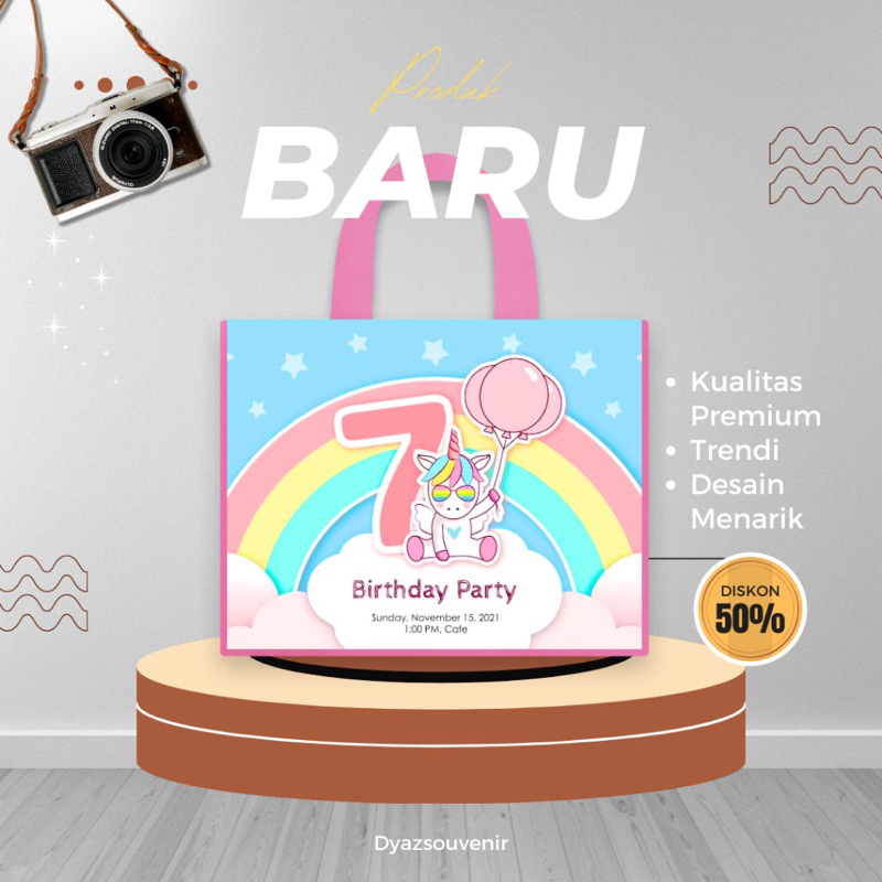 

Tas Ultah Tas Mika Unicorn PVC Premium/ ultah custom pesanan / Tas Souvenir Ulang Tahun / tas mika unicorn