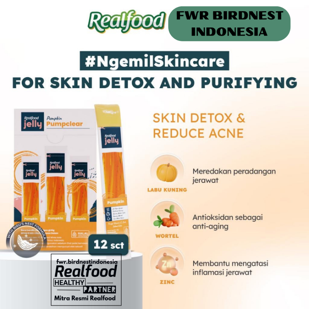 

Realfood Jelly Pure Kandungan Sarang Burung Walet, Zinc, 12 Sachets