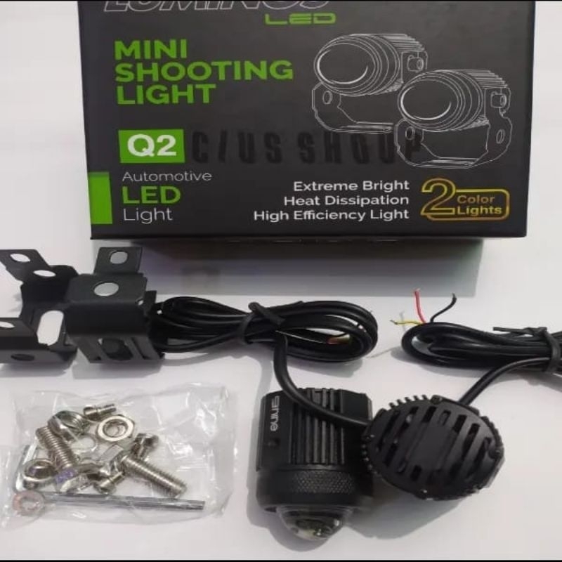 LAMPU SOROT/LASER Q2 QQ 2WARNA WHITE YELLOW MINI SHOOTING LIGHT LASER TEMBUS KABUT MOTOR MOBIL