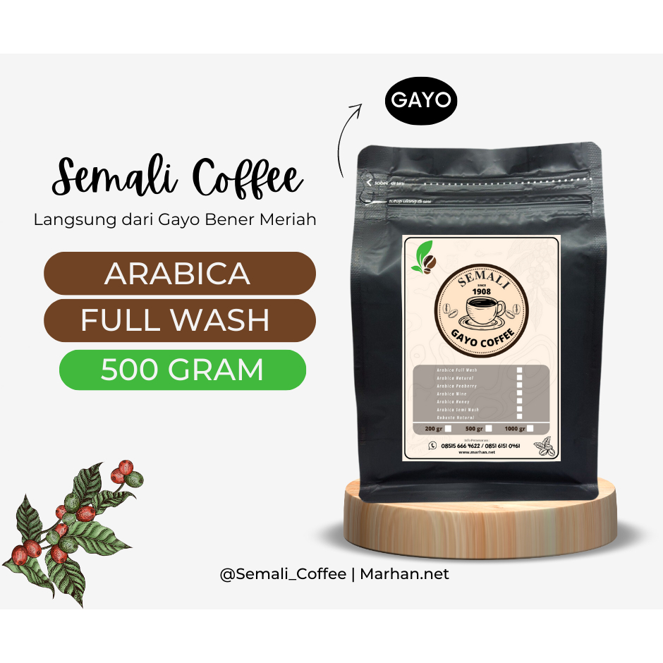 

Full Wash - Kopi Arabika Aceh Gayo 1KG 500gr 200 gr (Biji/Bubuk) Semali Premium Coffee